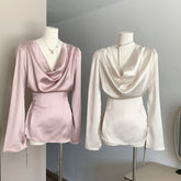 BXOXO - summer inspo Comfortable High Quality Satin Tops Korean Fashion Elegant Sexy Party Blouse Cozy Party Elegant Shirts Blous